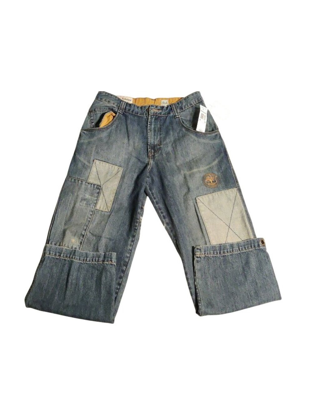 Timberland NOS Patchwork Loose Wide Fit Jeans Y2K Streetwear Hip Hop  34/30